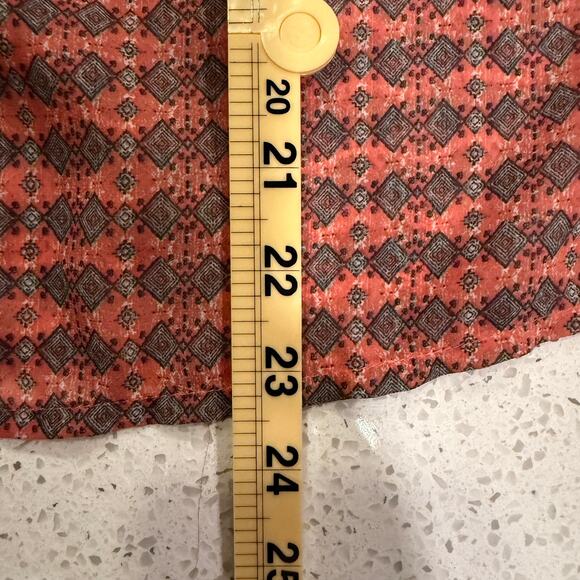 Lucky Brand Boho Tassel Tie Peasant Blouse Coral Orange Geometric Print Small - Picture 7 of 7